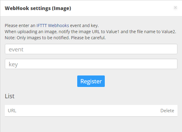 Enter Webhook settings for the image